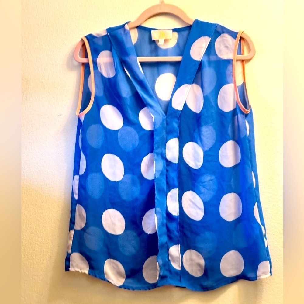 Collective Concepts blue and white polka dot blouse, size small